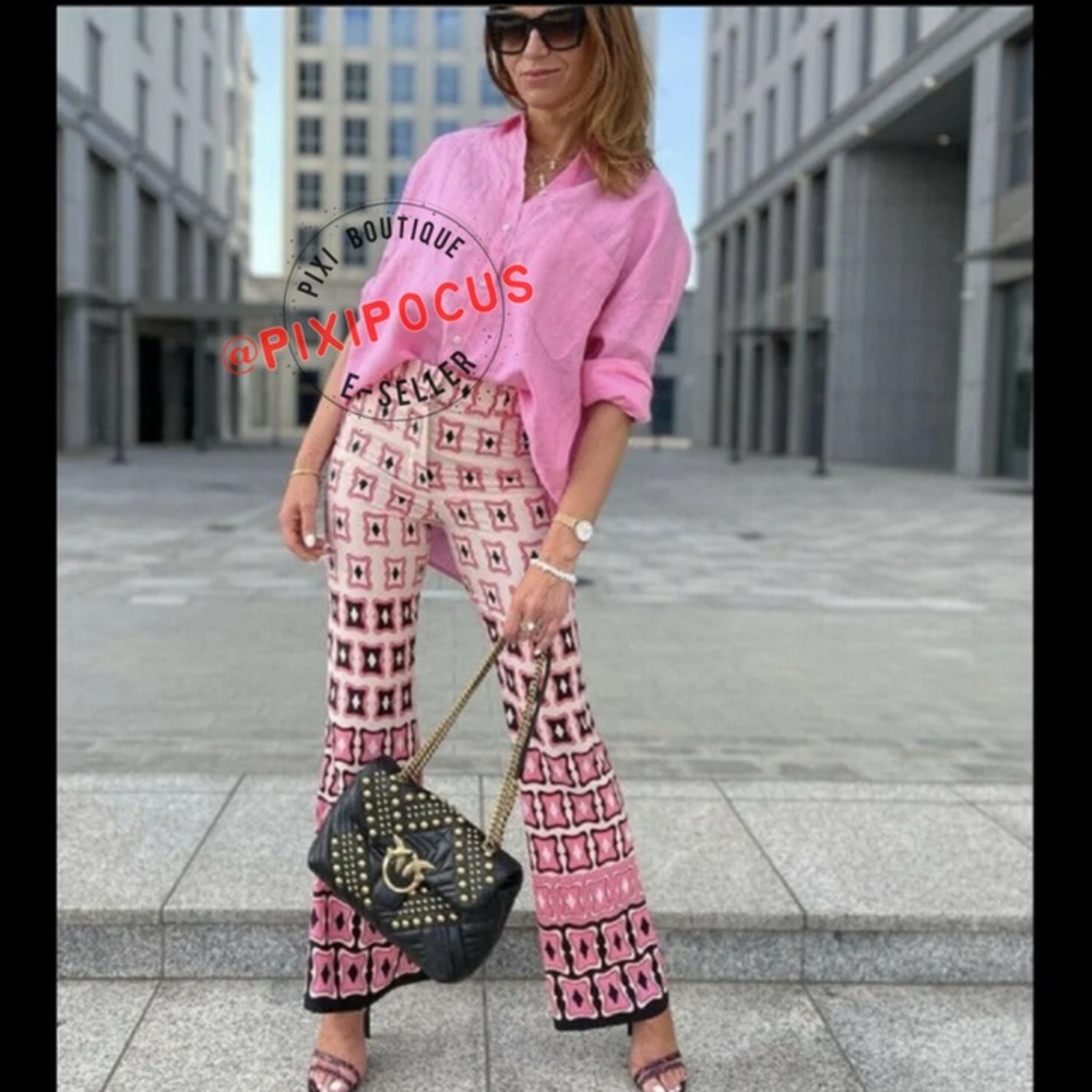 ZARA GEOMETRIC PRINTED FLARED PANTS
